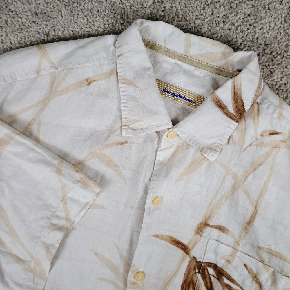 Tommy Bahama 100% Linen Shirt Mens XXL Bamboo Hawaiian Casual Short Sleeve Beige - Picture 2 of 14